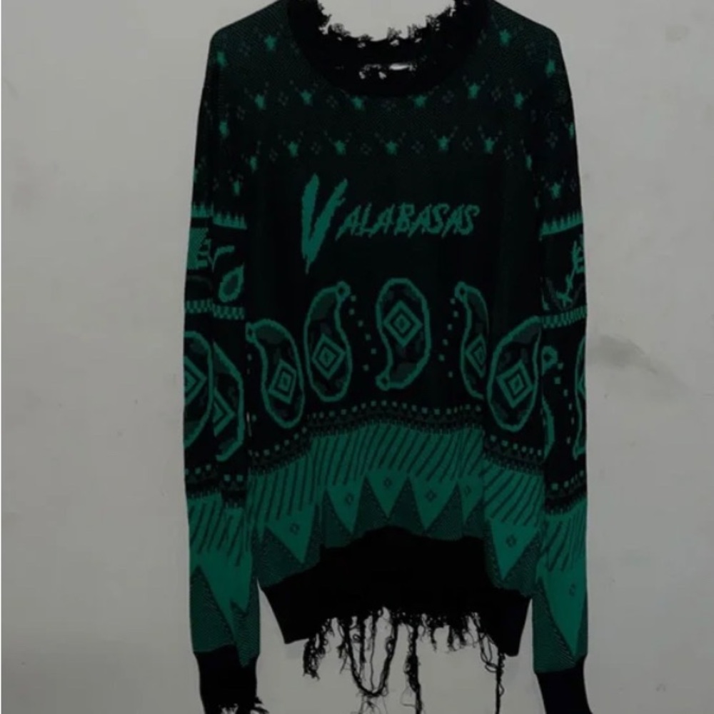 Green/Black Distressed Sweater